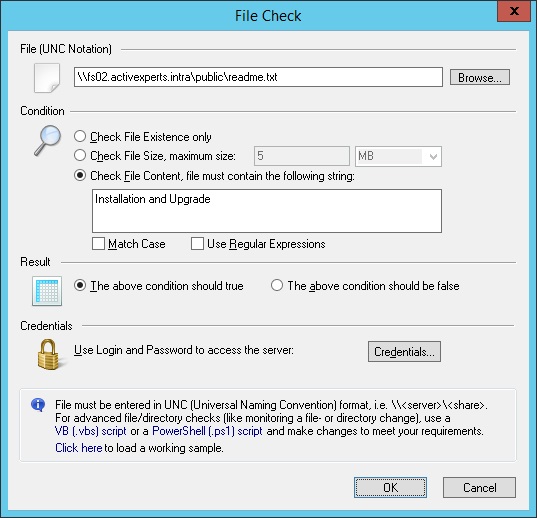 Monitor file existence, file size, file content